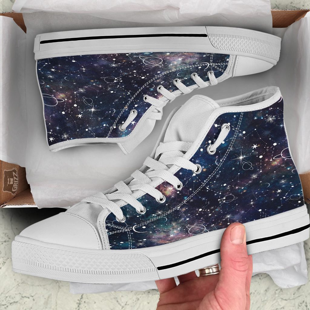 Space Constellation Galaxy Print White High Top Shoes-grizzshop