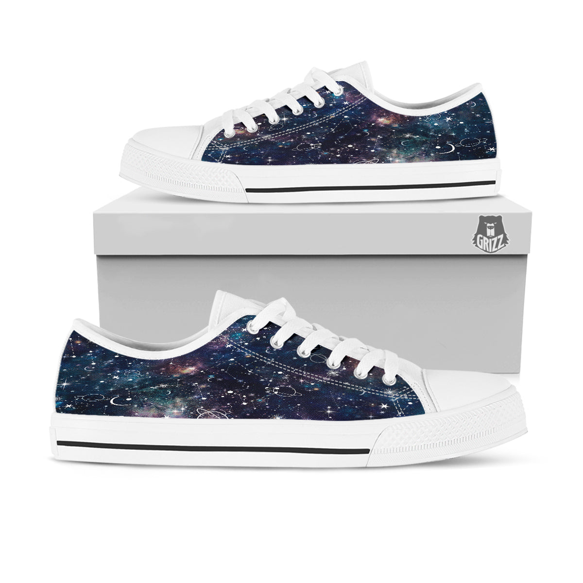Space Constellation Galaxy Print White Low Top Shoes-grizzshop