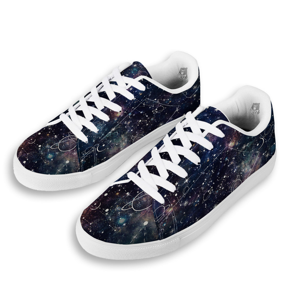 Space Constellation Galaxy Print White Low Top Sneakers-grizzshop