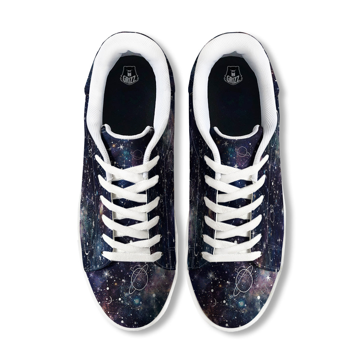 Space Constellation Galaxy Print White Low Top Sneakers-grizzshop