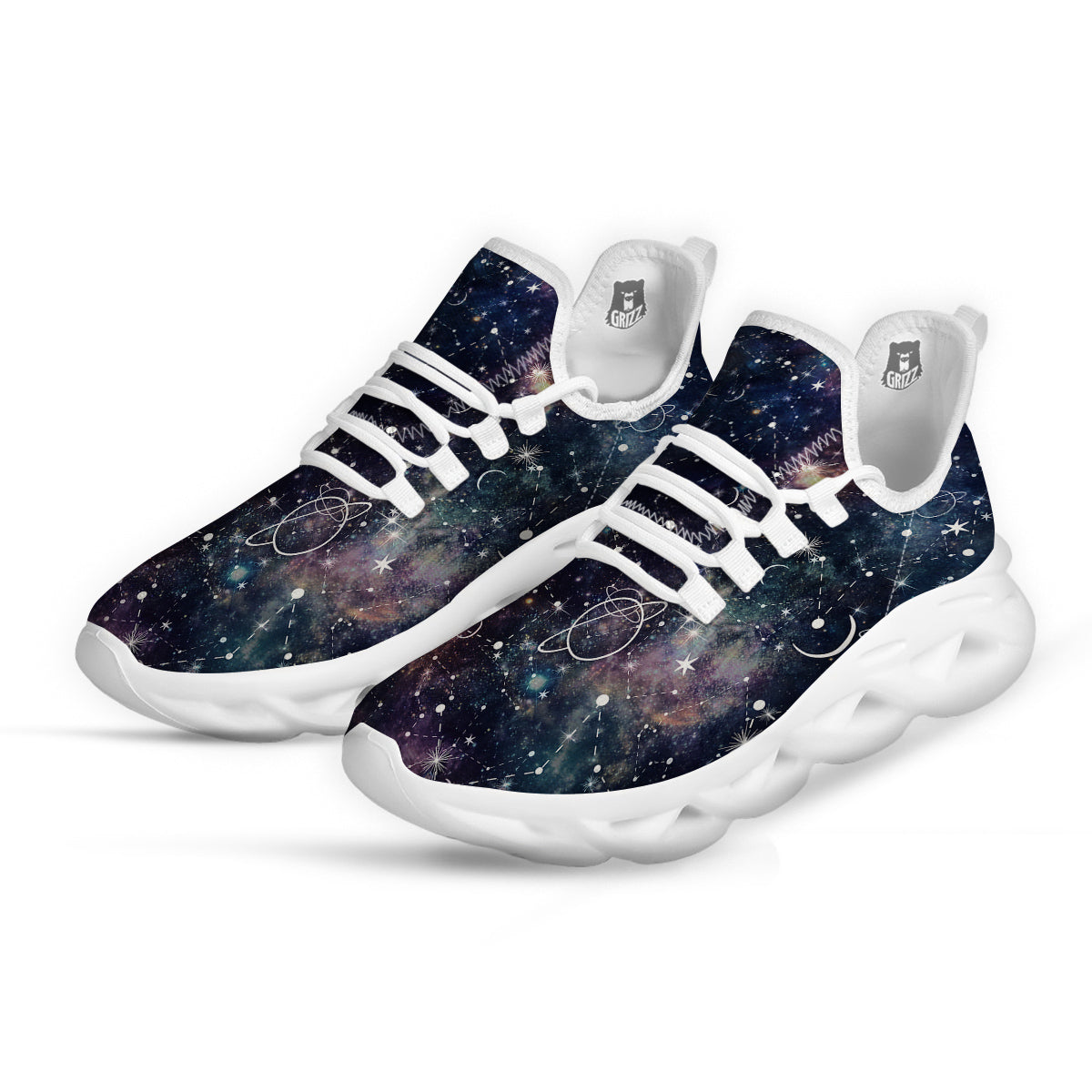 Space Constellation Galaxy Print White Running Shoes-grizzshop
