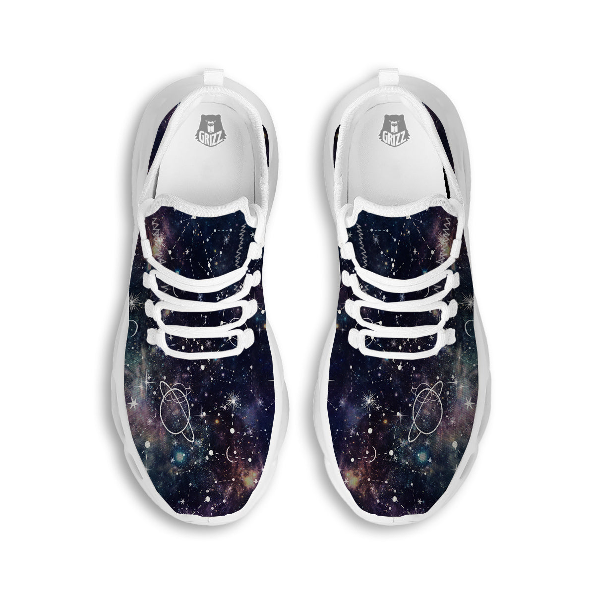 Space Constellation Galaxy Print White Running Shoes-grizzshop