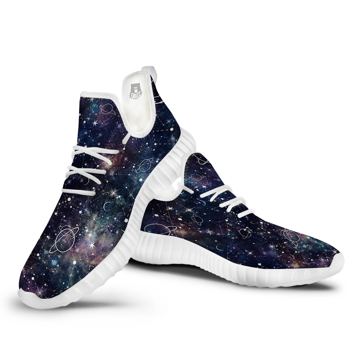 Space Constellation Galaxy Print White Walking Shoes-grizzshop