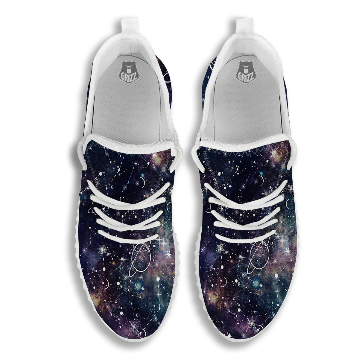 Space Constellation Galaxy Print White Walking Shoes-grizzshop