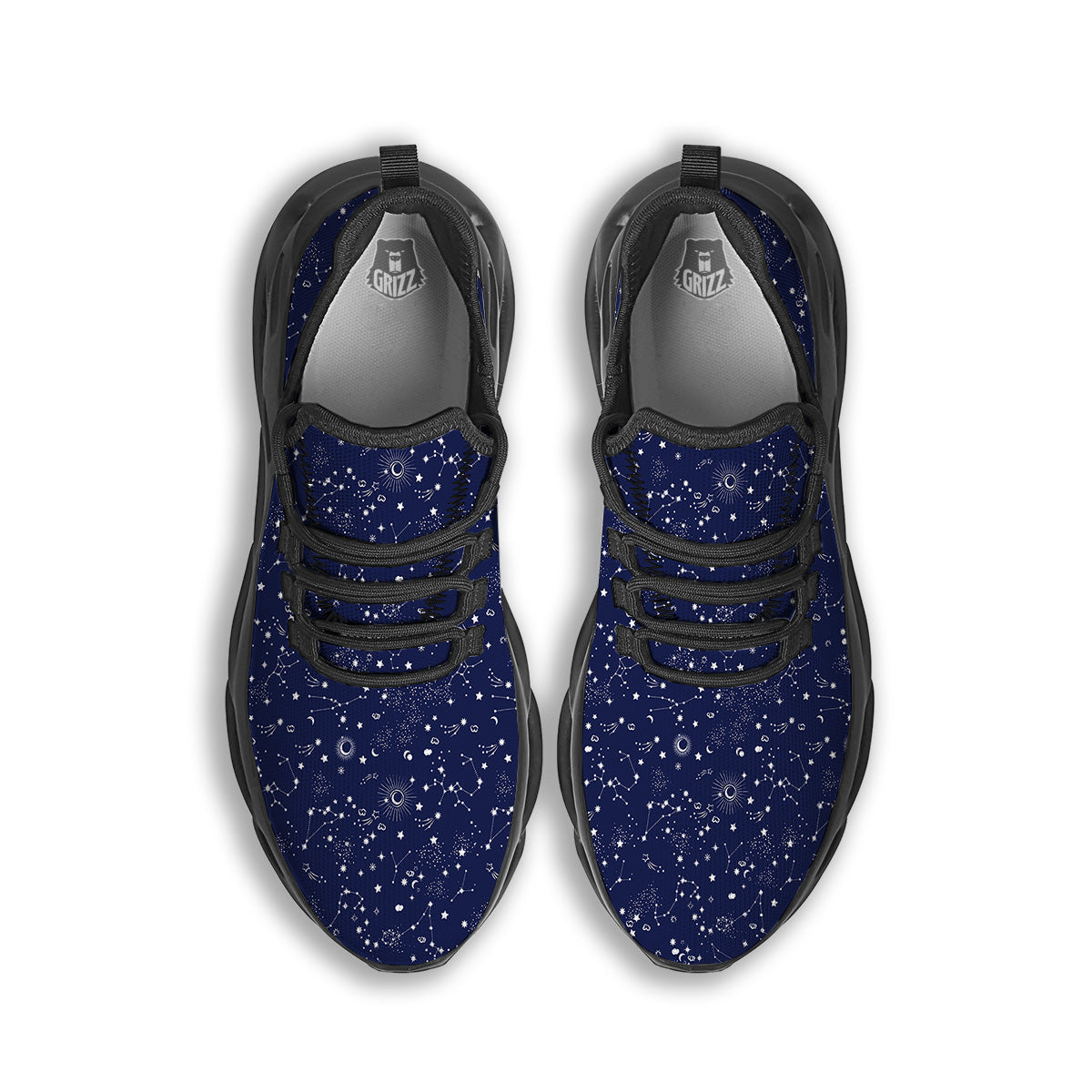 Space Constellation Print Pattern Black Running Shoes-grizzshop