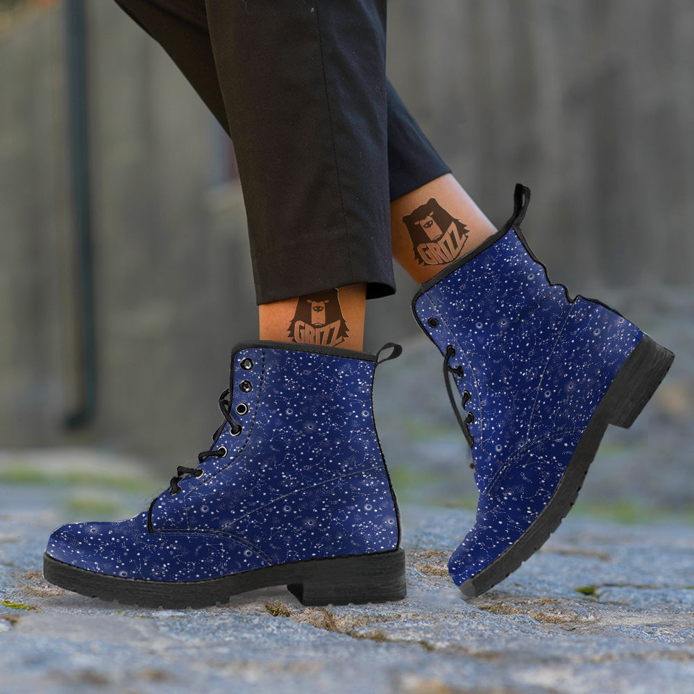 Space Constellation Print Pattern Leather Boots-grizzshop