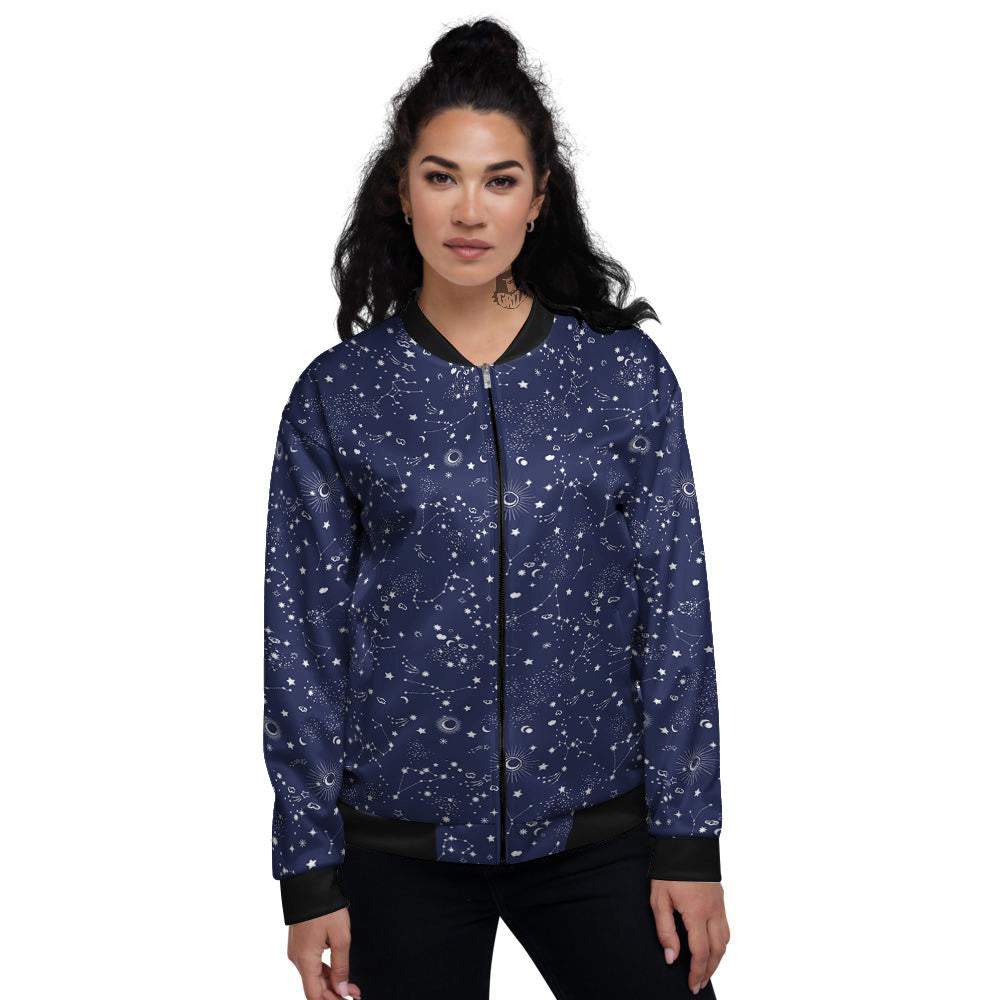 Space Constellation Print Pattern Women's Bomber Jacket-grizzshop