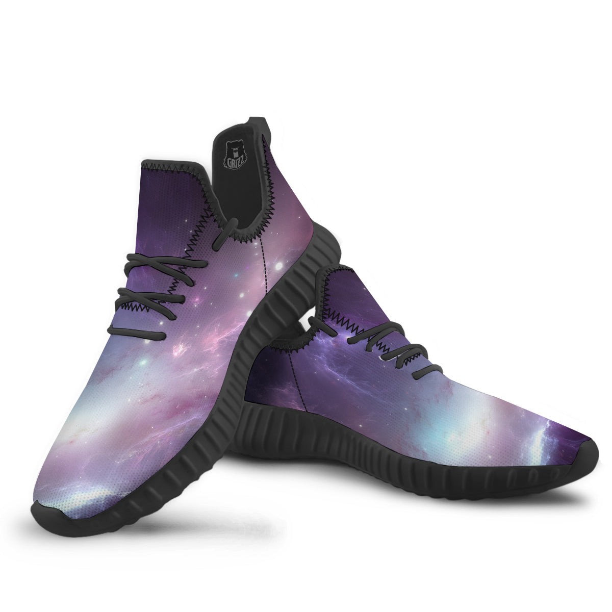 Space Cosmic Print Black Walking Shoes-grizzshop