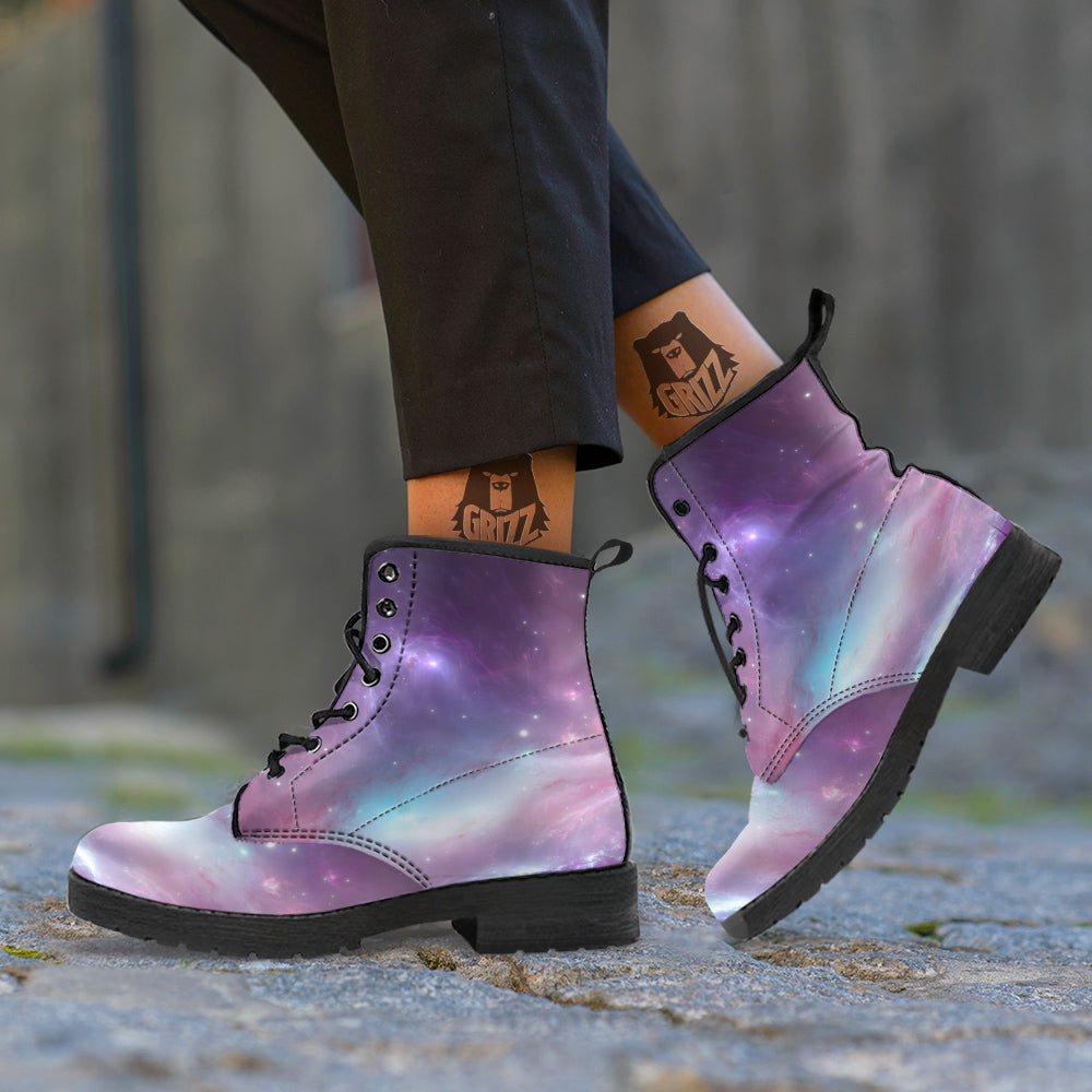 Space Cosmic Print Leather Boots-grizzshop