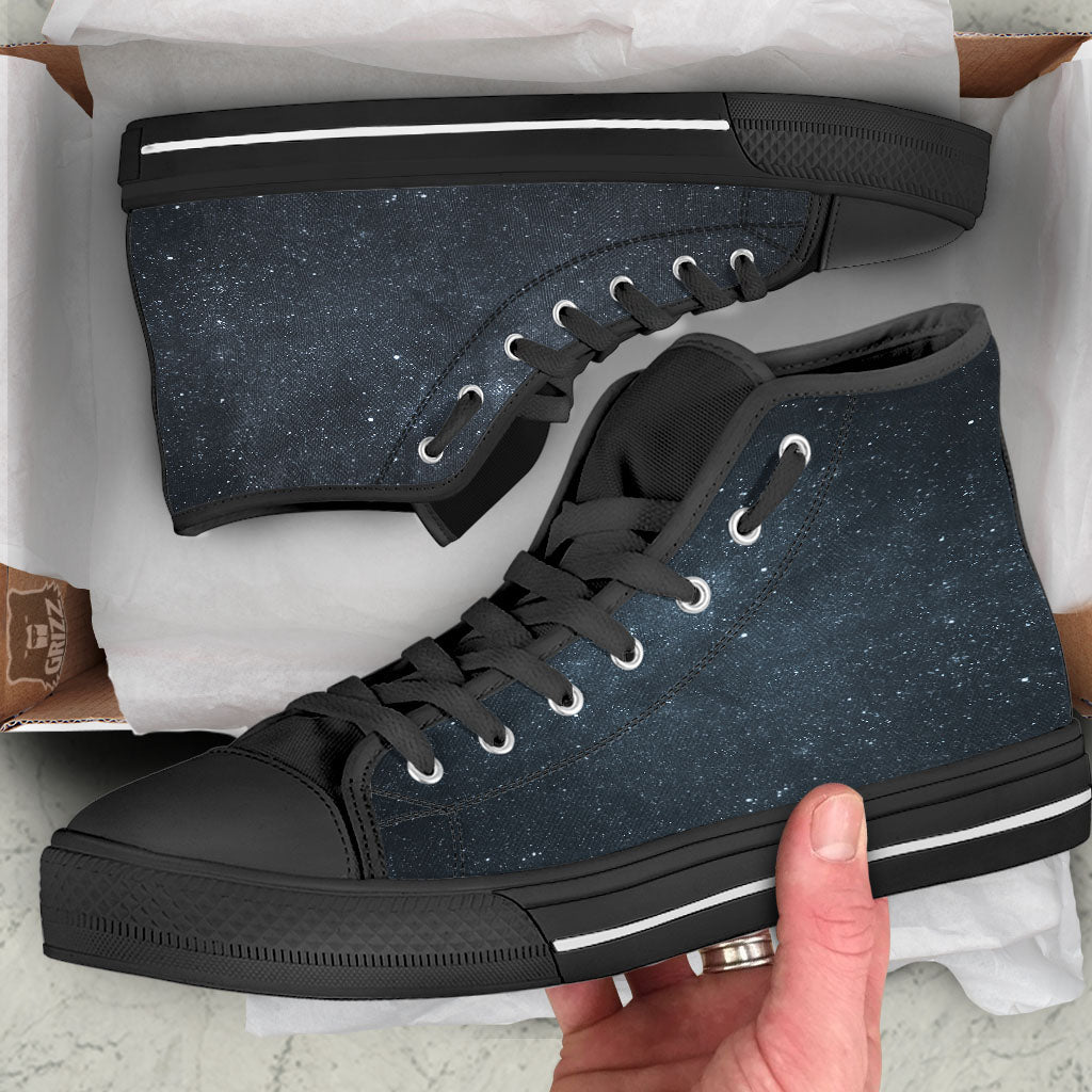 Space Dark Print Black High Top Shoes-grizzshop