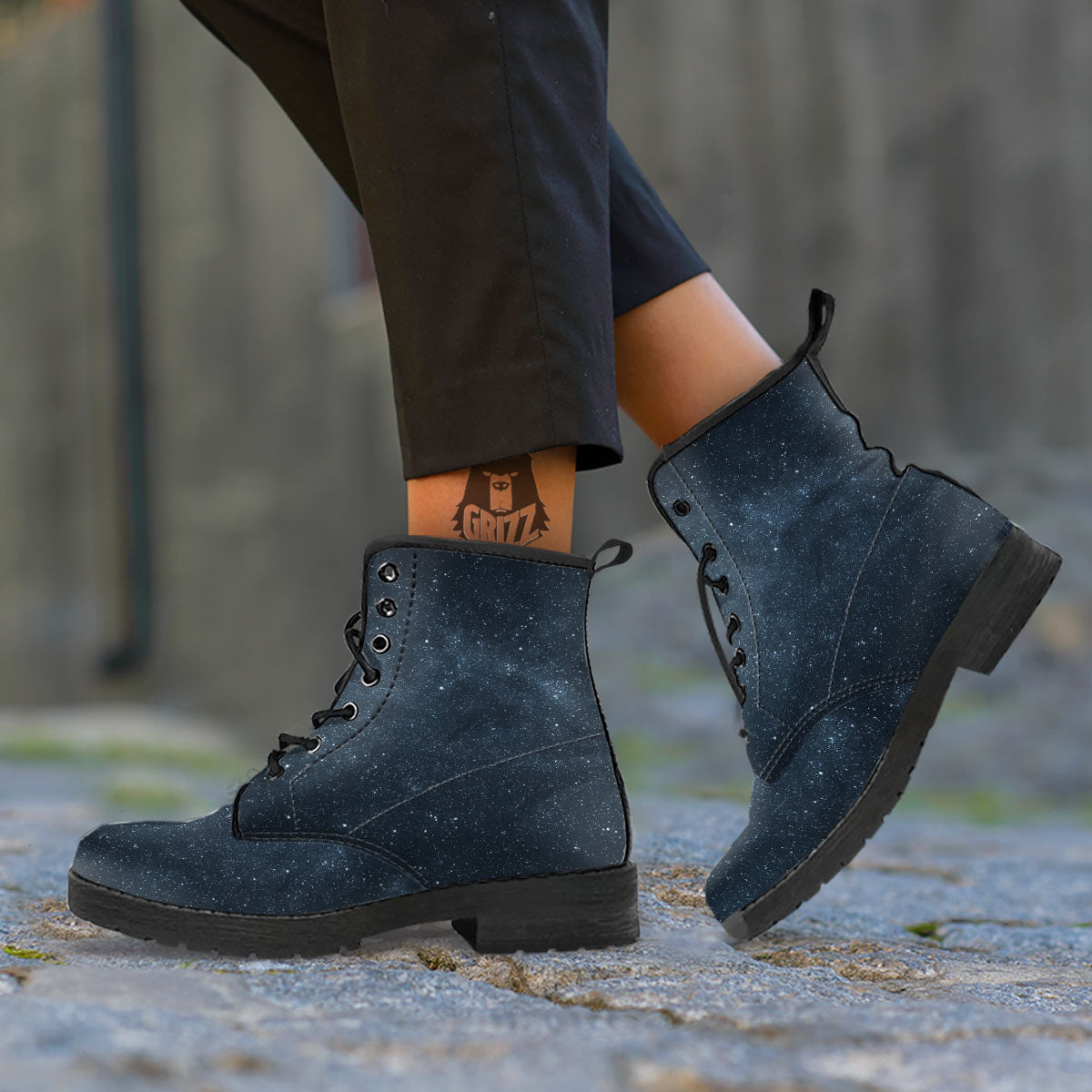 Space Dark Print Leather Boots-grizzshop