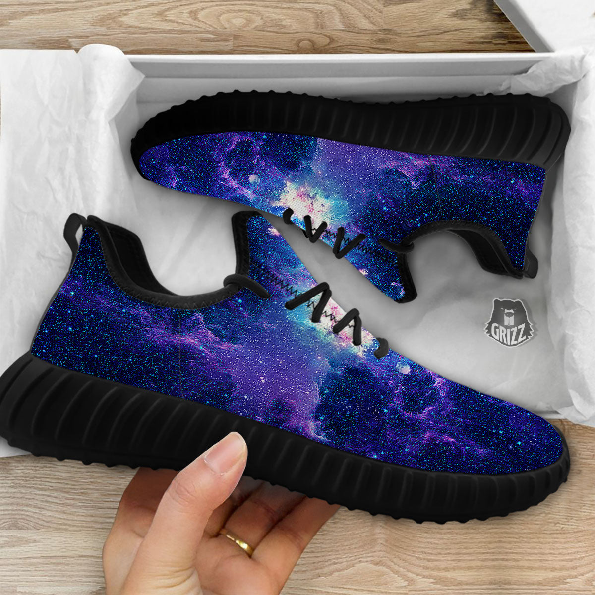 Space Deep Print Black Walking Shoes-grizzshop