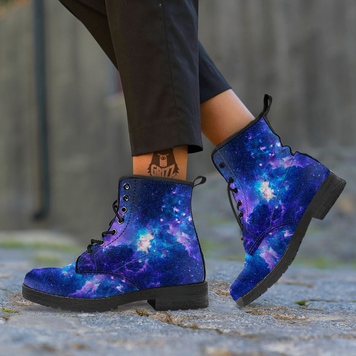 Space Deep Print Leather Boots-grizzshop