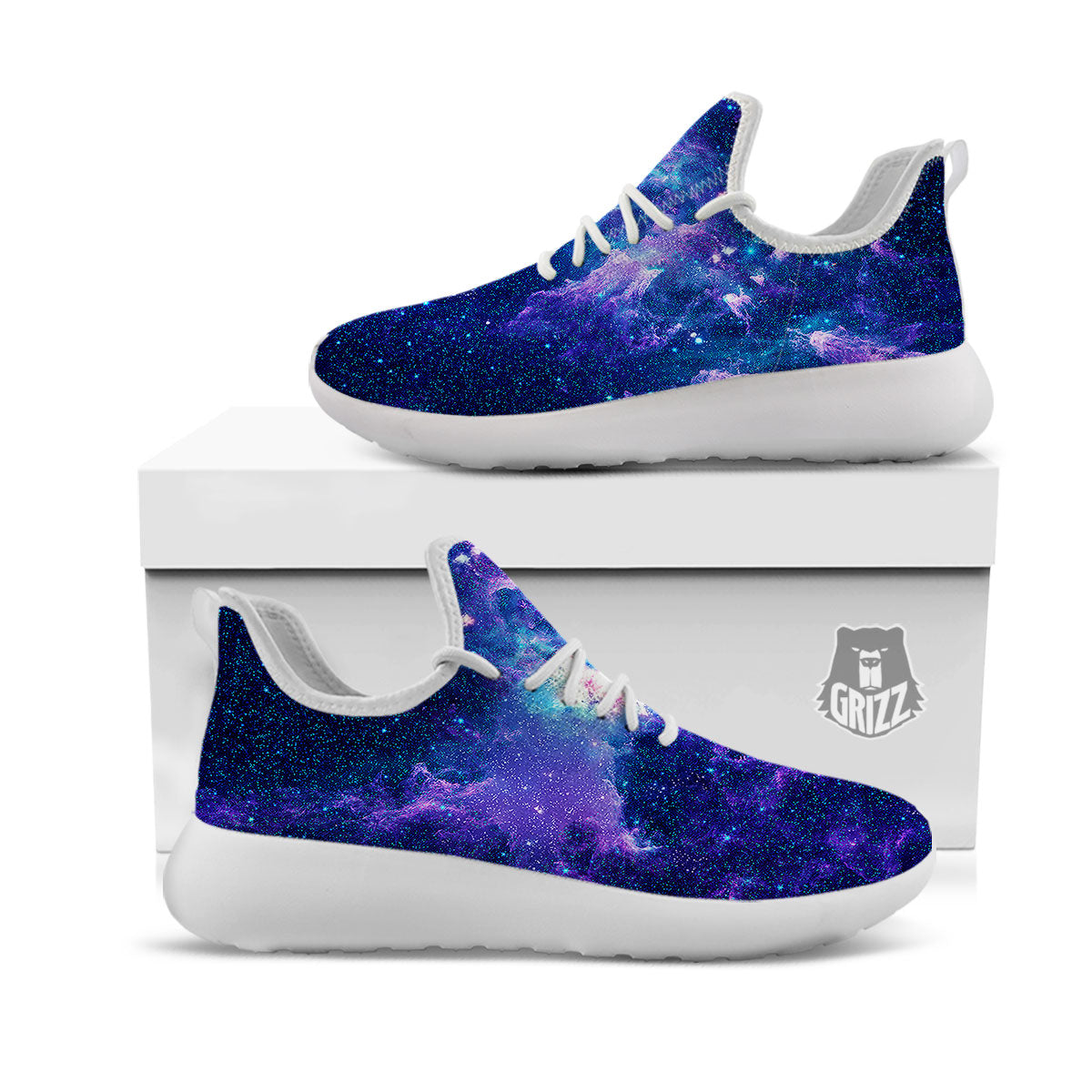 Space Deep Print White Athletic Shoes-grizzshop