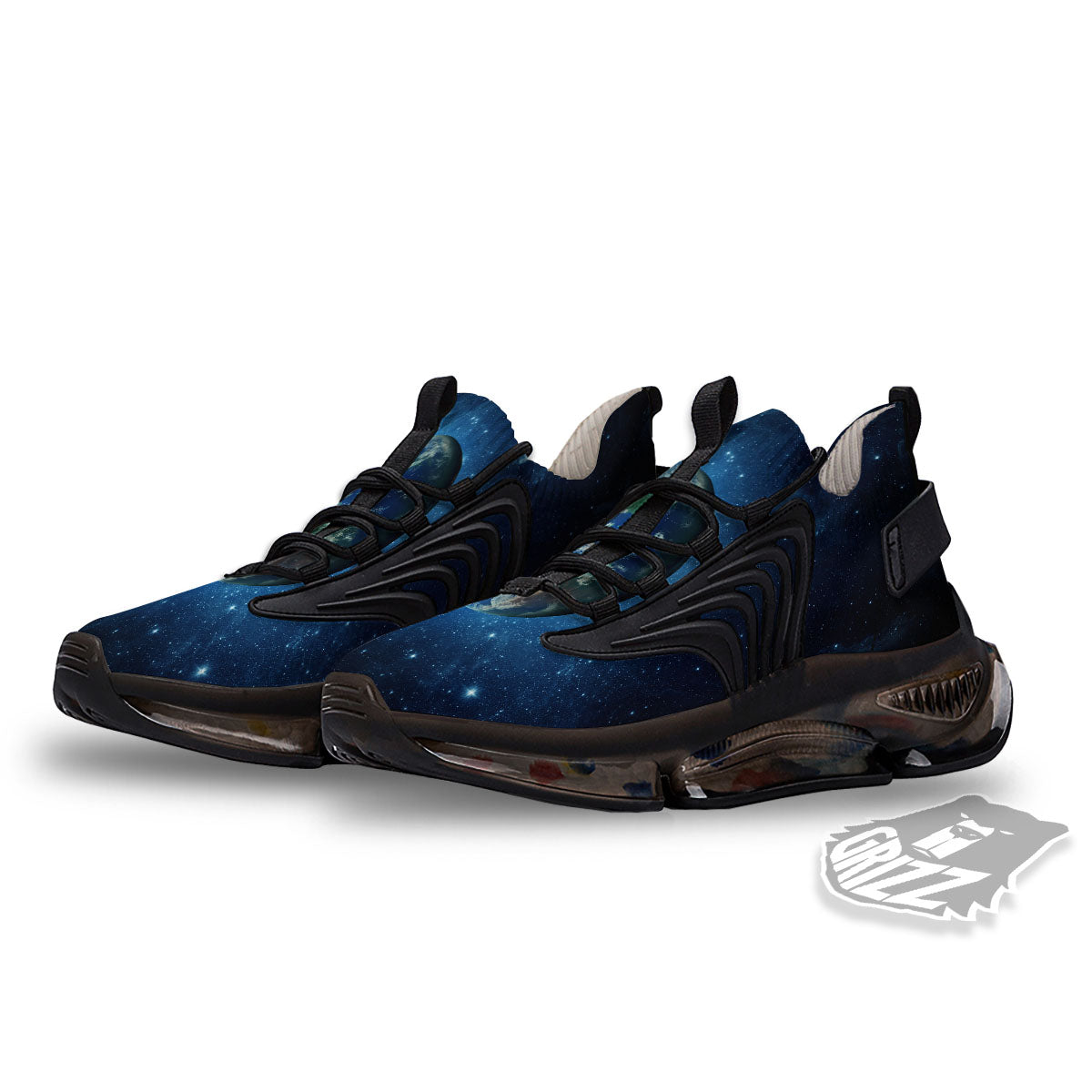 Space Earth Planet And Print Black Gym Shoes-grizzshop