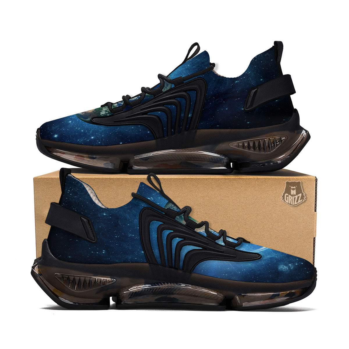 Space Earth Planet And Print Black Gym Shoes-grizzshop