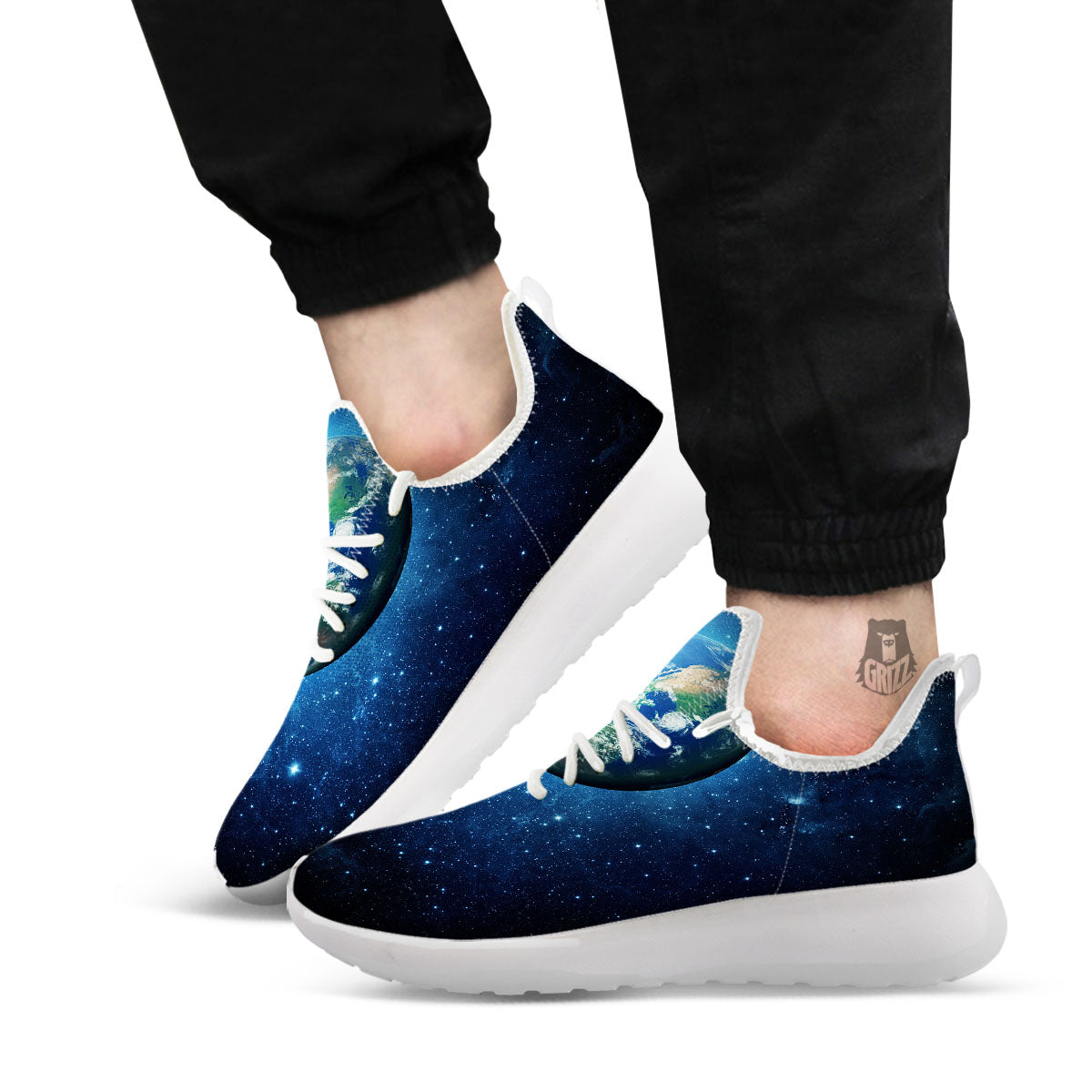 Space Earth Planet And Print White Athletic Shoes-grizzshop