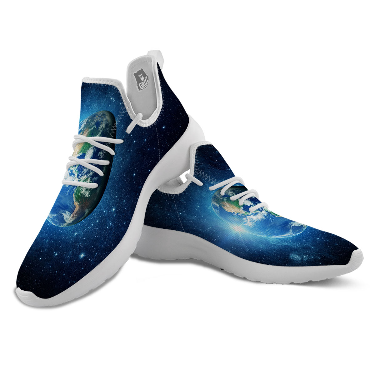 Space Earth Planet And Print White Athletic Shoes-grizzshop