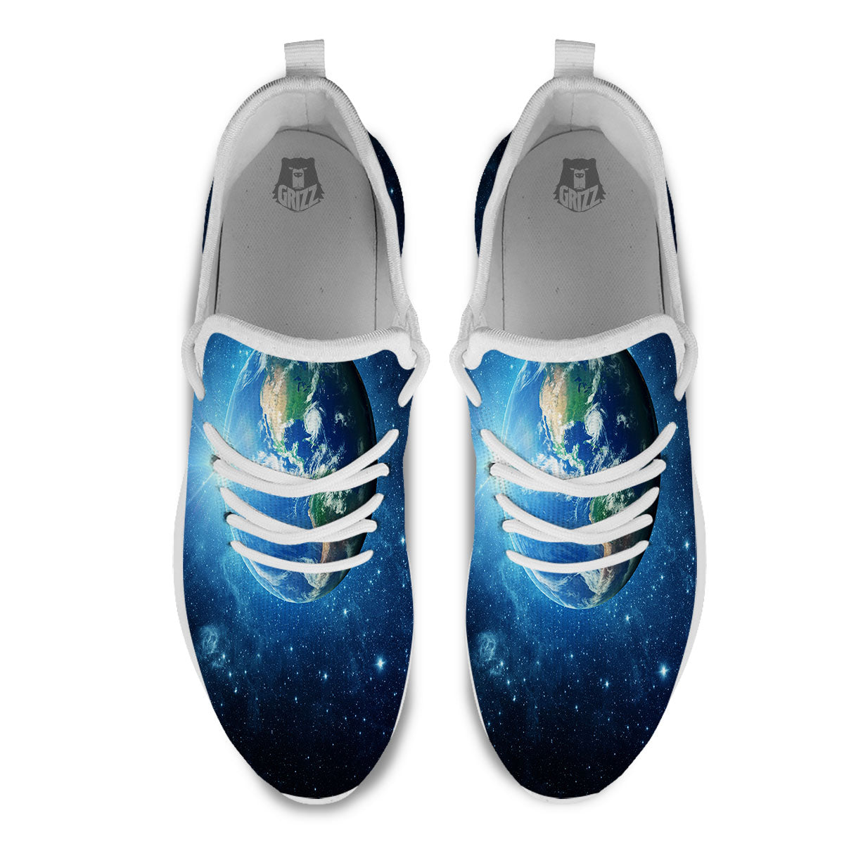 Space Earth Planet And Print White Athletic Shoes-grizzshop