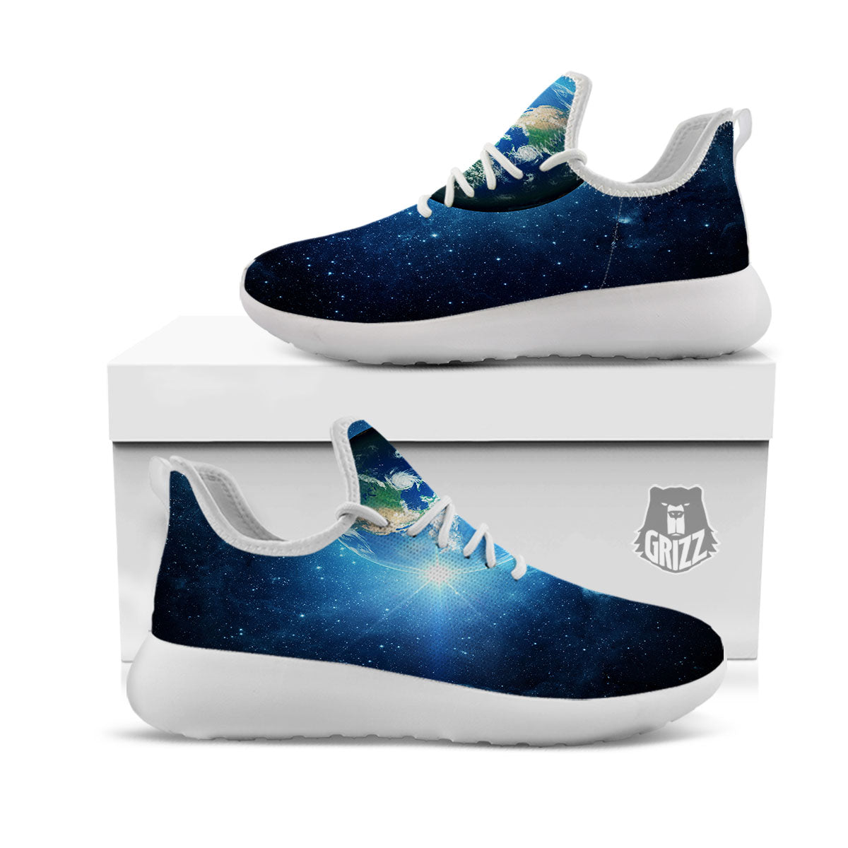 Space Earth Planet And Print White Athletic Shoes-grizzshop