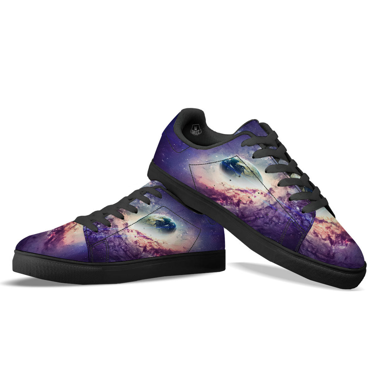 Space Endless Print Black Low Top Sneakers-grizzshop