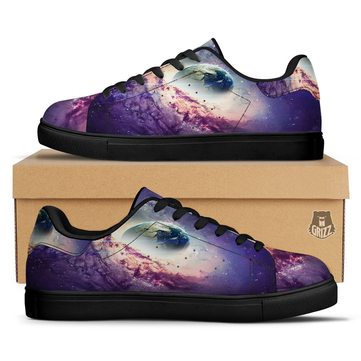 Space Endless Print Black Low Top Sneakers-grizzshop