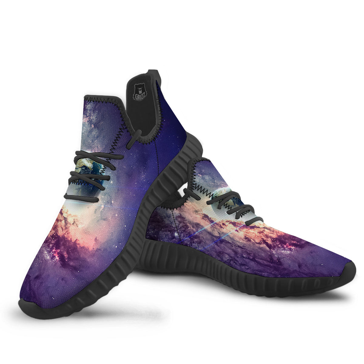 Space Endless Print Black Walking Shoes-grizzshop