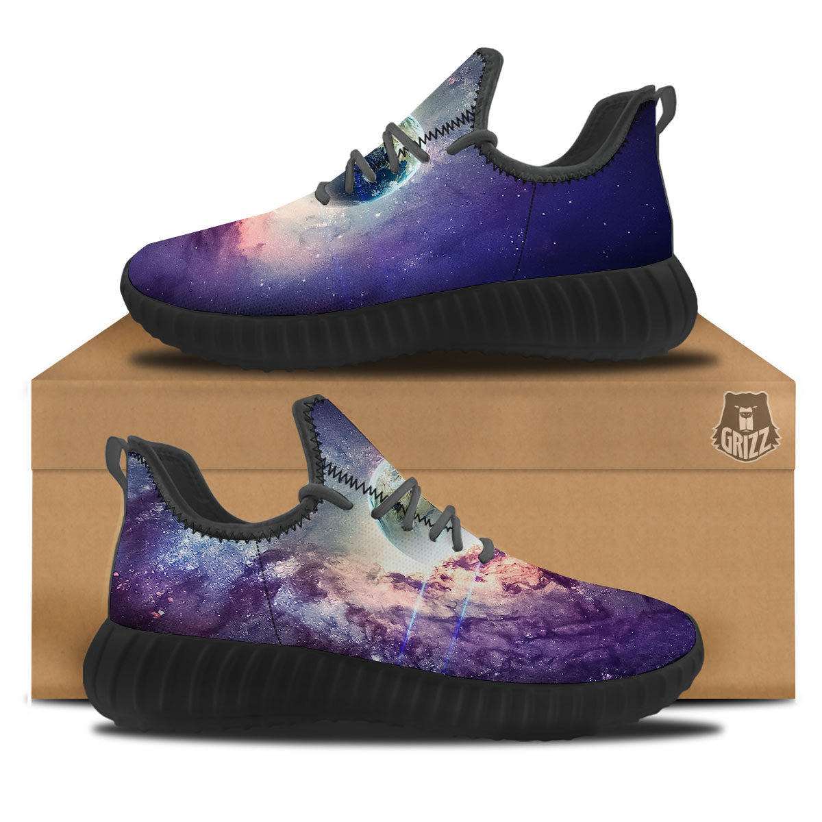 Space Endless Print Black Walking Shoes-grizzshop