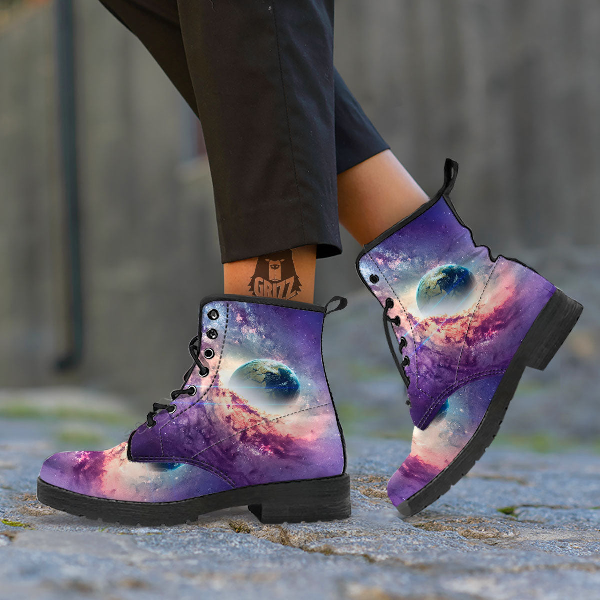 Space Endless Print Leather Boots-grizzshop
