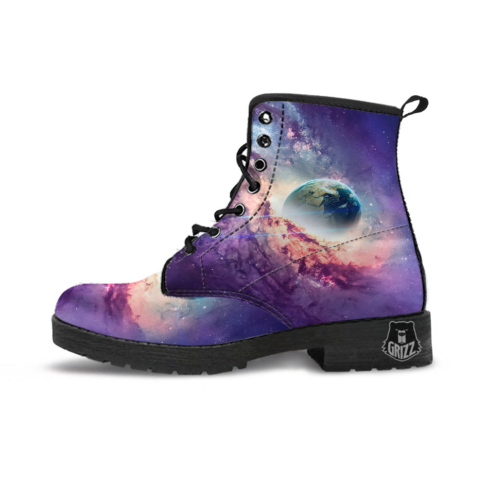 Space Endless Print Leather Boots-grizzshop