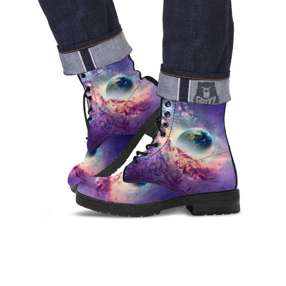 Space Endless Print Leather Boots-grizzshop