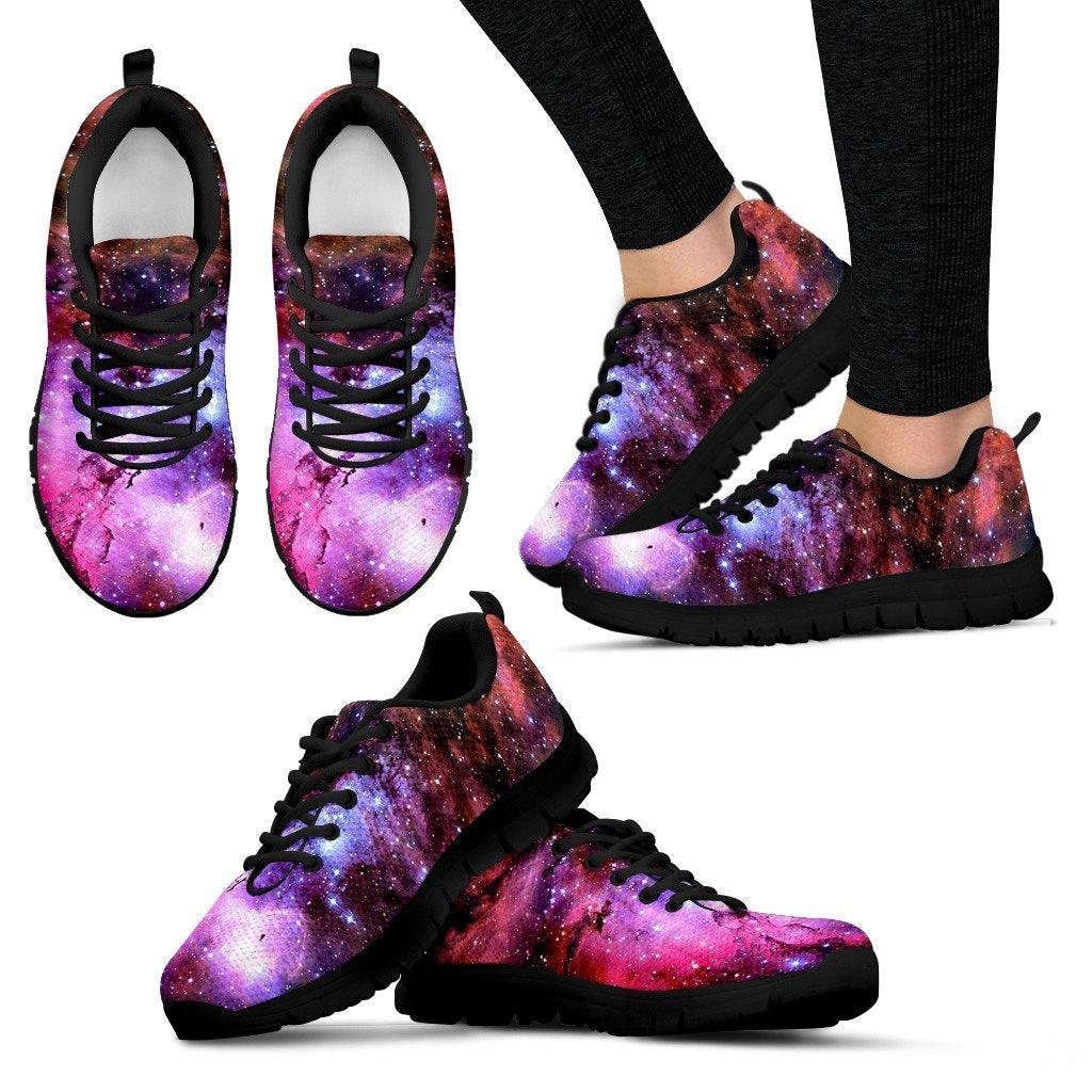 Space Galaxy Purple Stardust Print Black Sneaker Shoes For Men Women-grizzshop