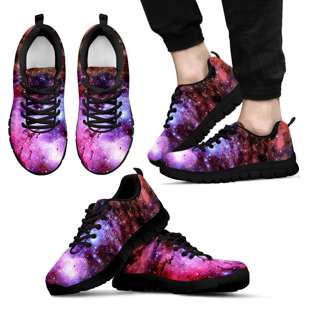 Space Galaxy Purple Stardust Print Black Sneaker Shoes For Men Women-grizzshop