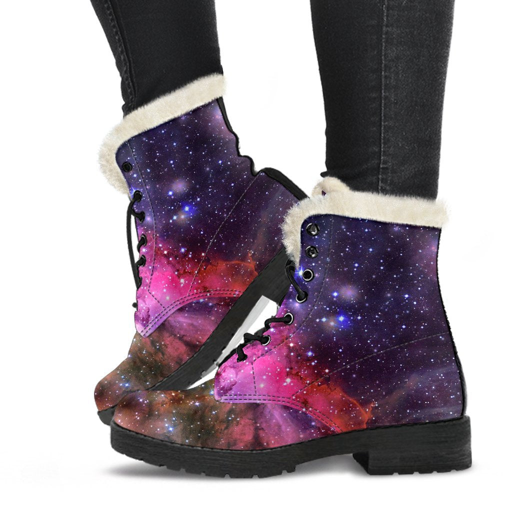 Space Galaxy Purple Stardust Print Comfy Winter Boots-grizzshop
