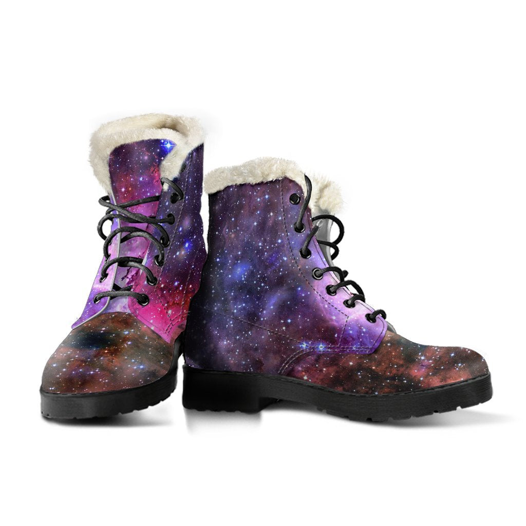Space Galaxy Purple Stardust Print Comfy Winter Boots-grizzshop