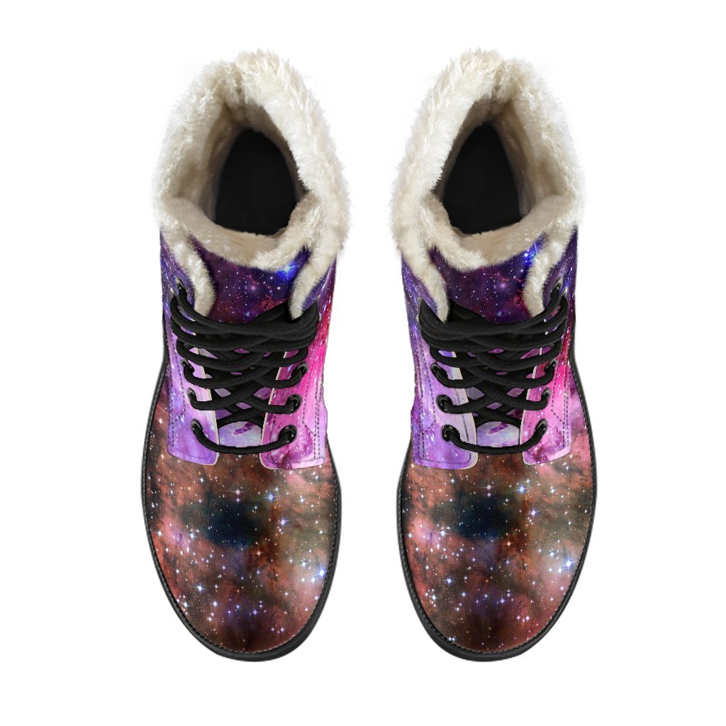 Space Galaxy Purple Stardust Print Comfy Winter Boots-grizzshop