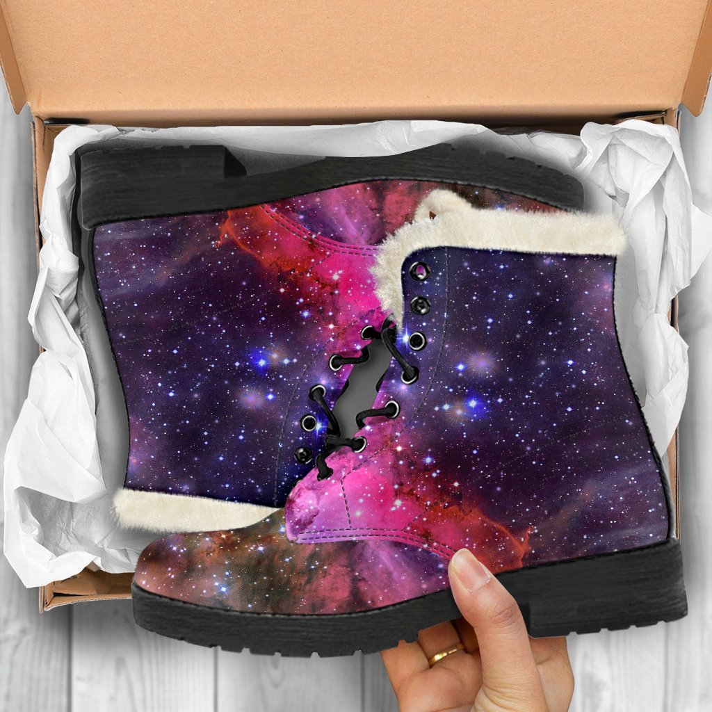 Space Galaxy Purple Stardust Print Comfy Winter Boots-grizzshop