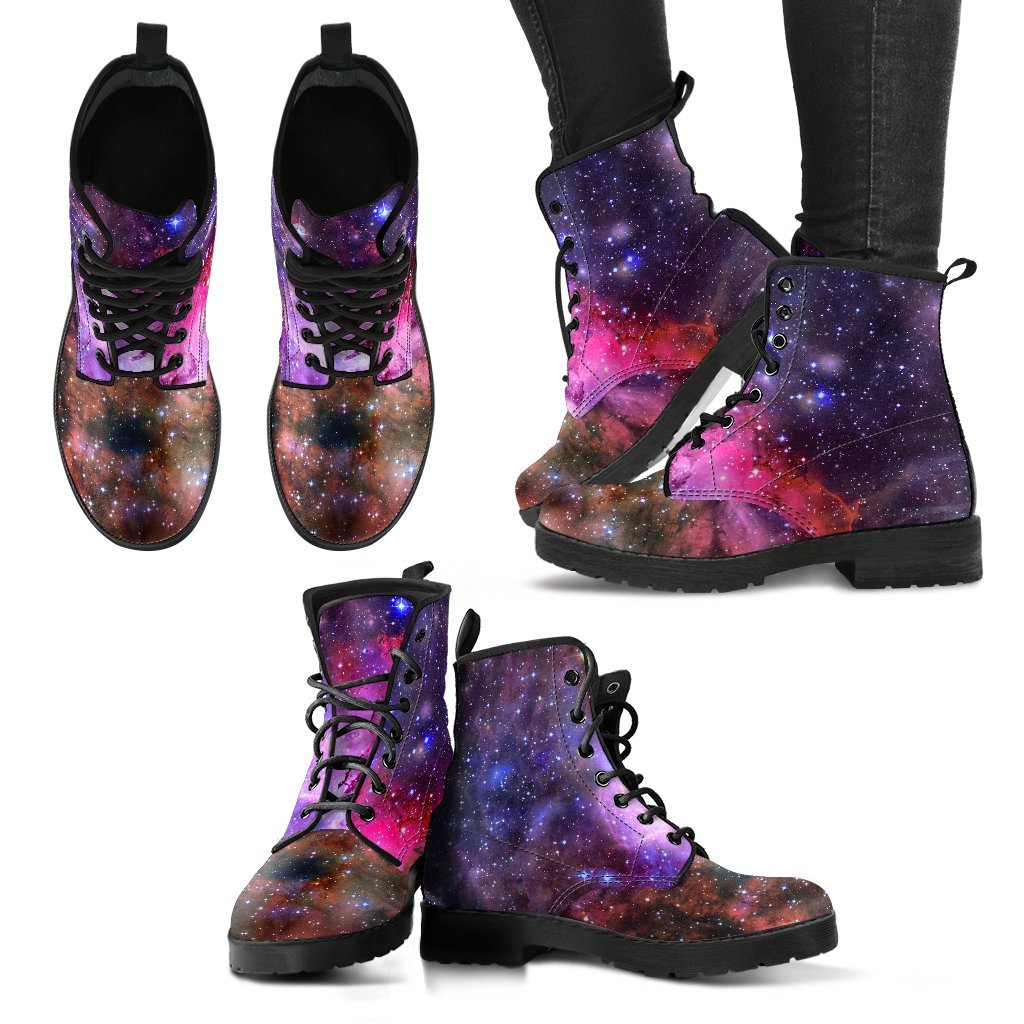 Space Galaxy Purple Stardust Print Men Women Leather Boots-grizzshop