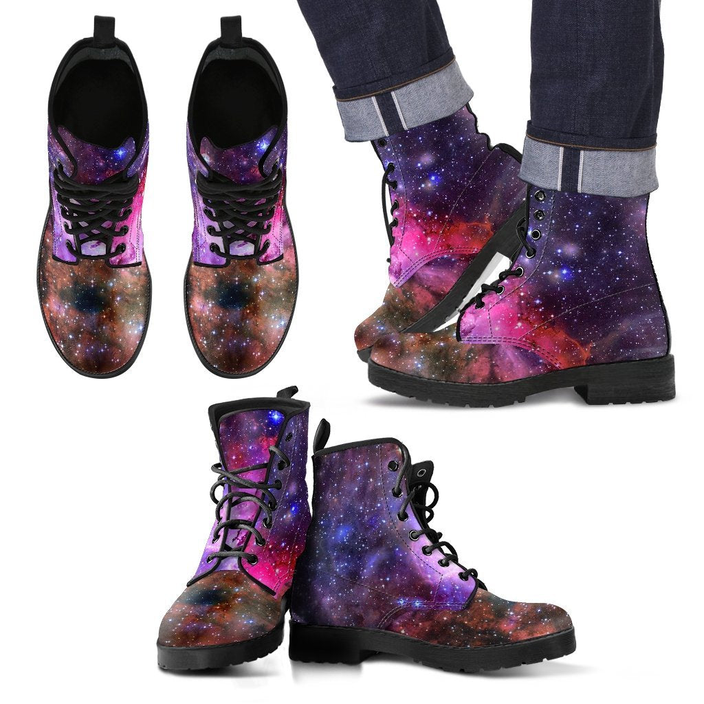 Space Galaxy Purple Stardust Print Men Women Leather Boots-grizzshop