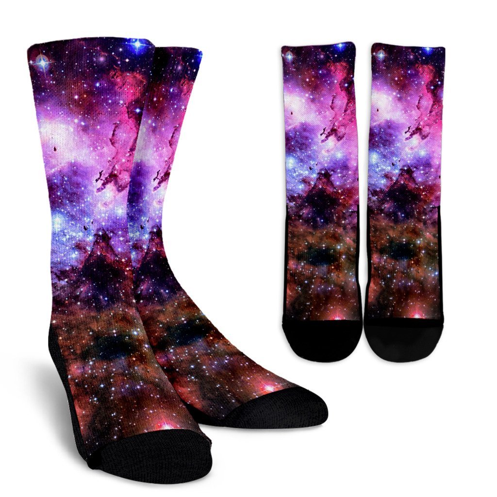 Space Galaxy Purple Stardust Print Unisex Crew Socks-grizzshop