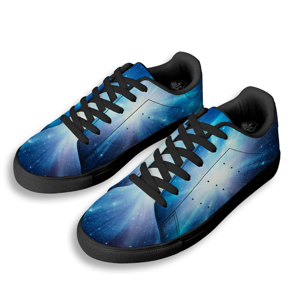 Space Light Blue Print Black Low Top Sneakers-grizzshop