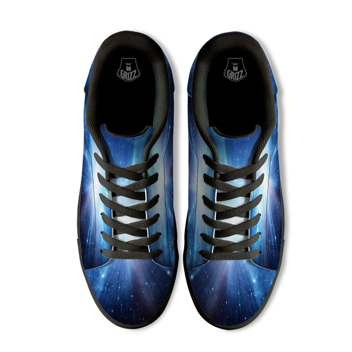 Space Light Blue Print Black Low Top Sneakers-grizzshop