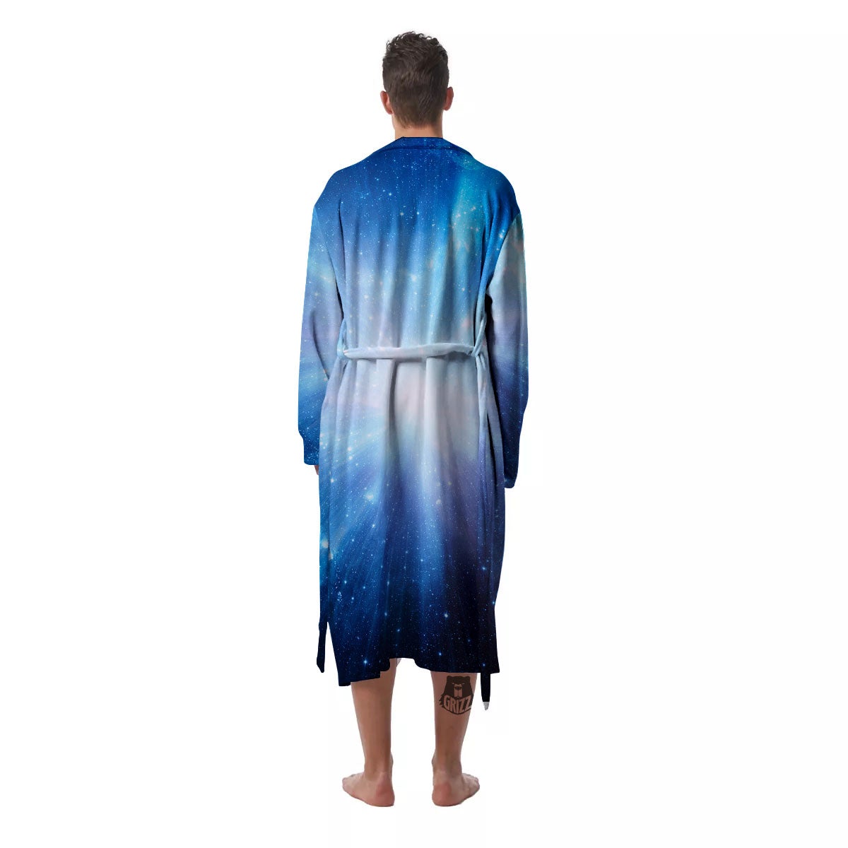 Space Light Blue Print Men's Robe-grizzshop