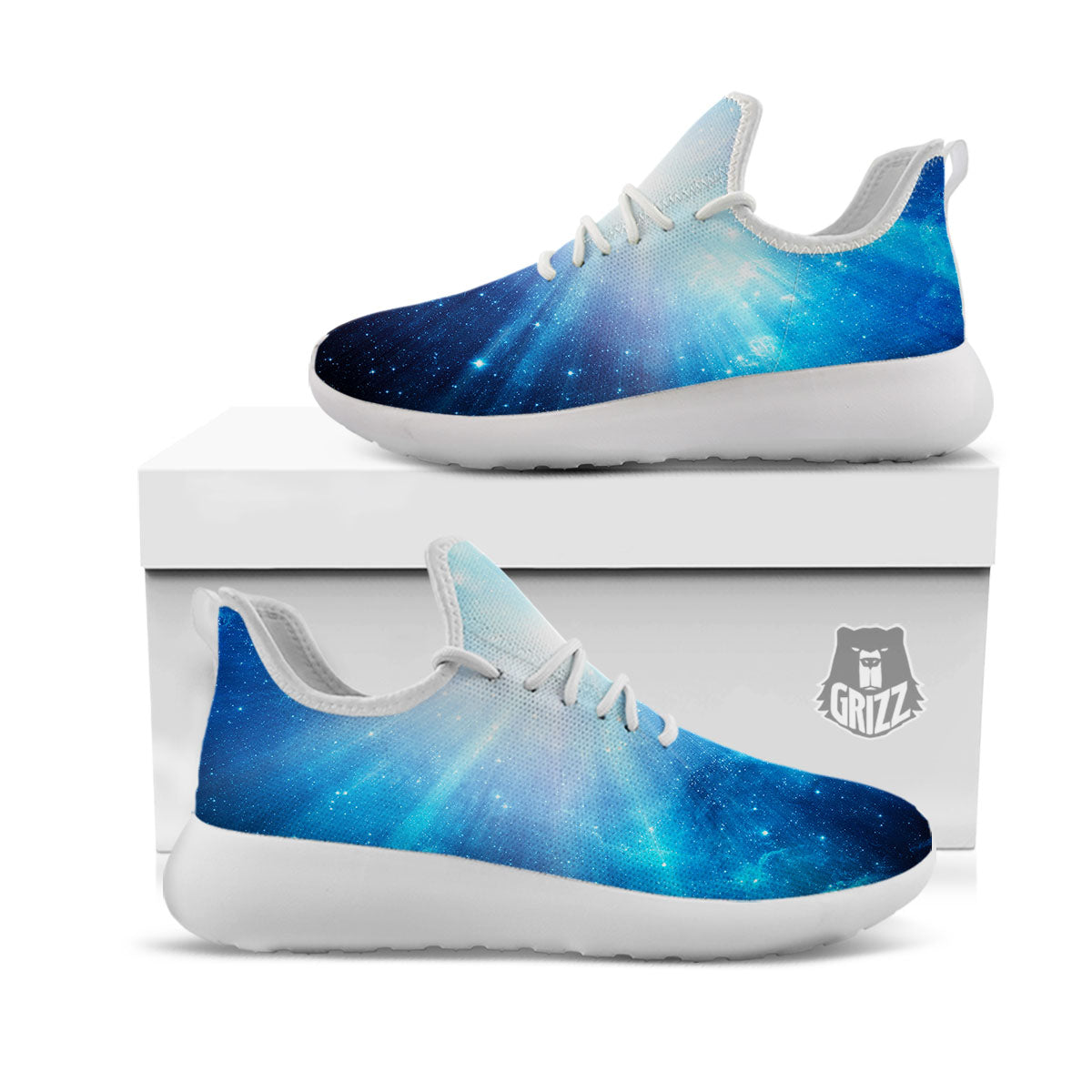 Space Light Blue Print White Athletic Shoes-grizzshop