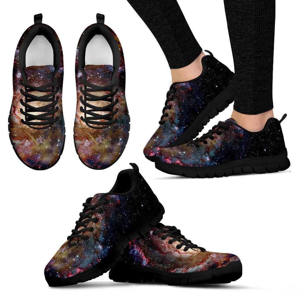 Space Milky Way Galaxy Print Black Sneaker Shoes For Men Women-grizzshop