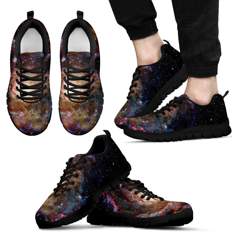 Space Milky Way Galaxy Print Black Sneaker Shoes For Men Women-grizzshop