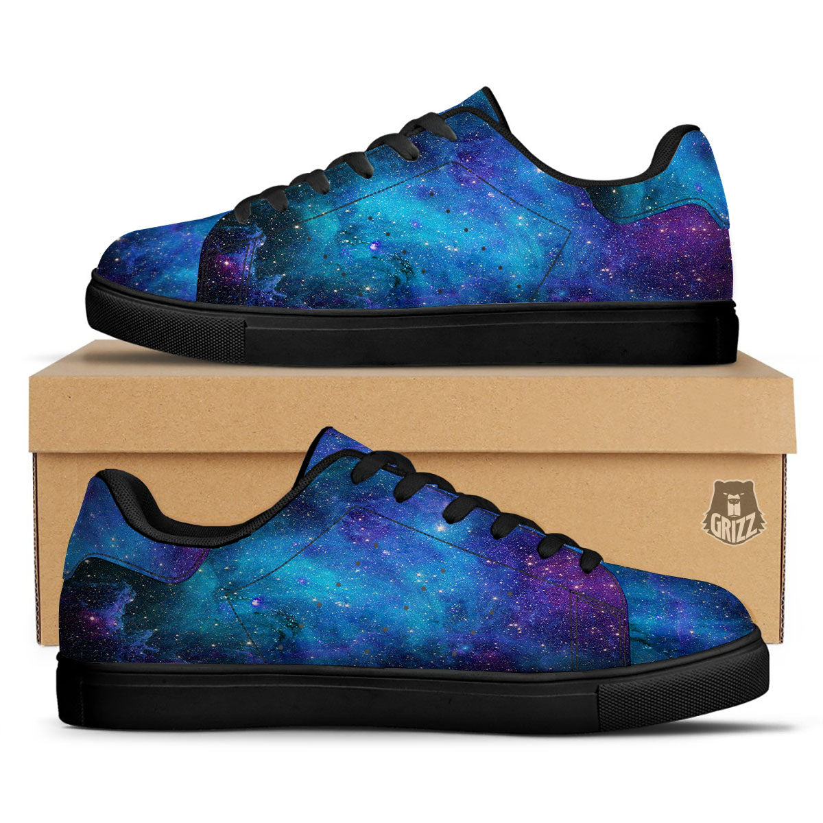 Space Nebula Print Black Low Top Sneakers-grizzshop