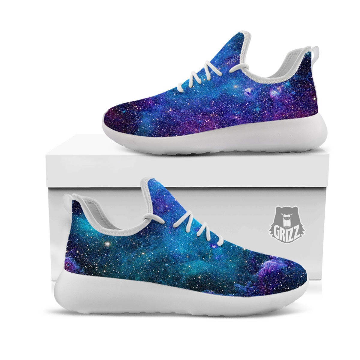 Space Nebula Print White Athletic Shoes-grizzshop