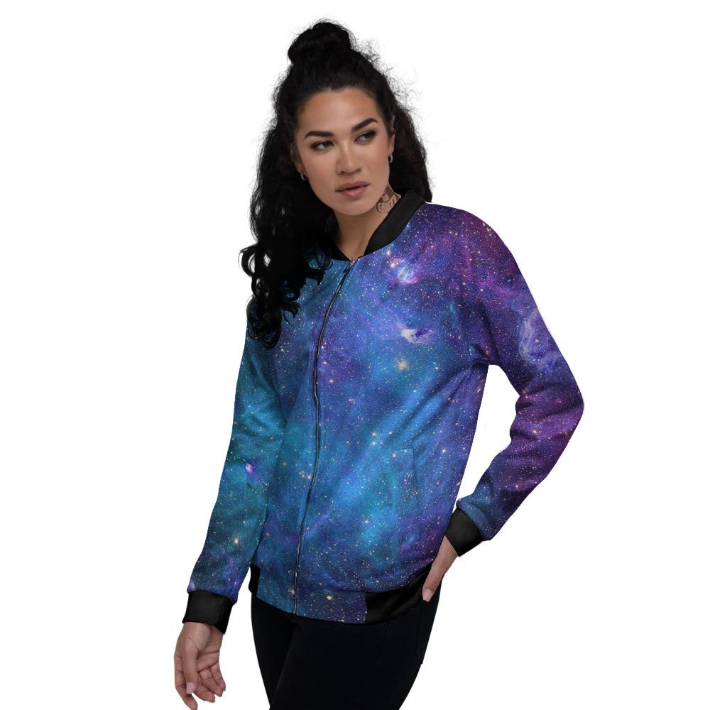Space Nebula Print Women's Bomber Jacket-grizzshop