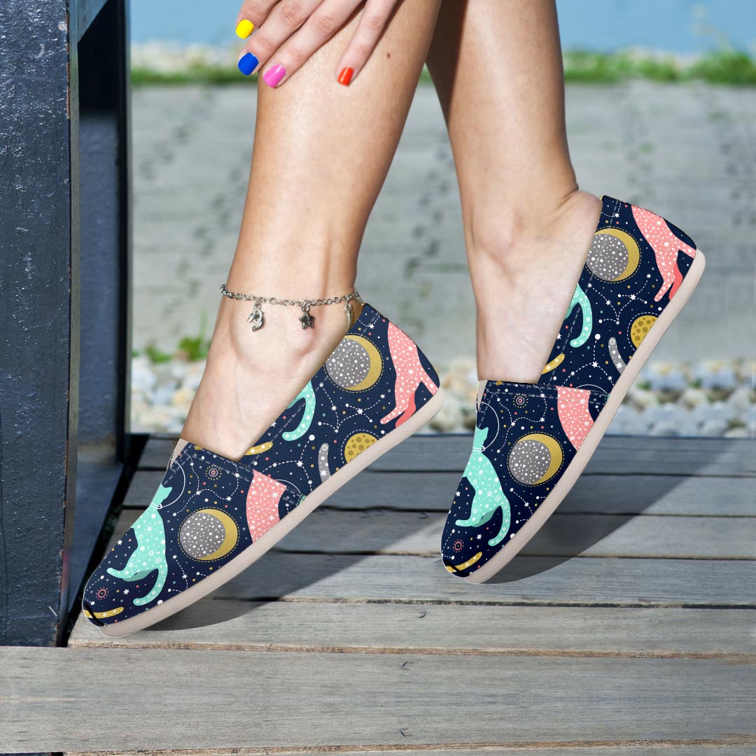 Space Cat Print Canvas Shoes-grizzshop